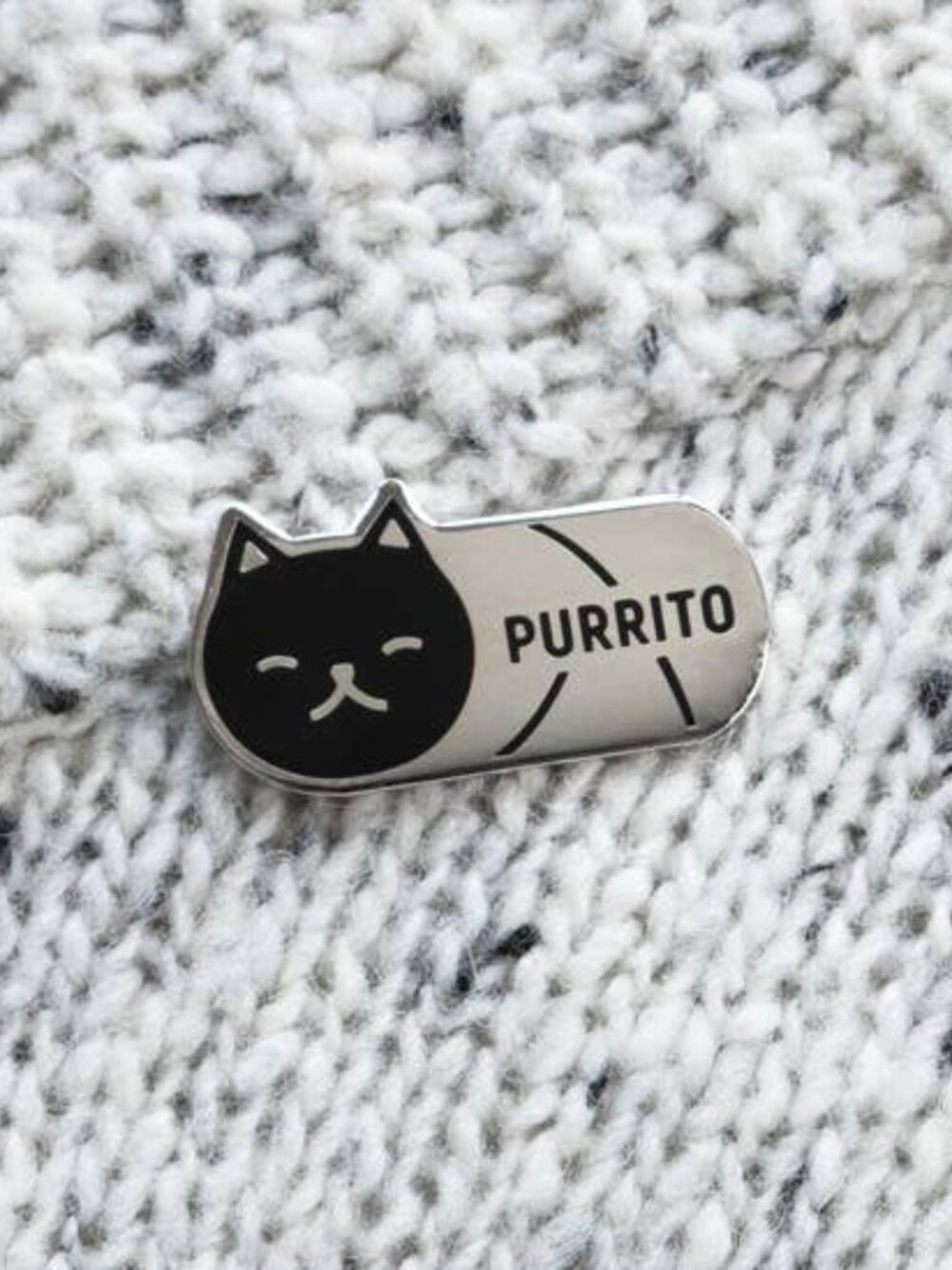 Black cat silver purrito pin
